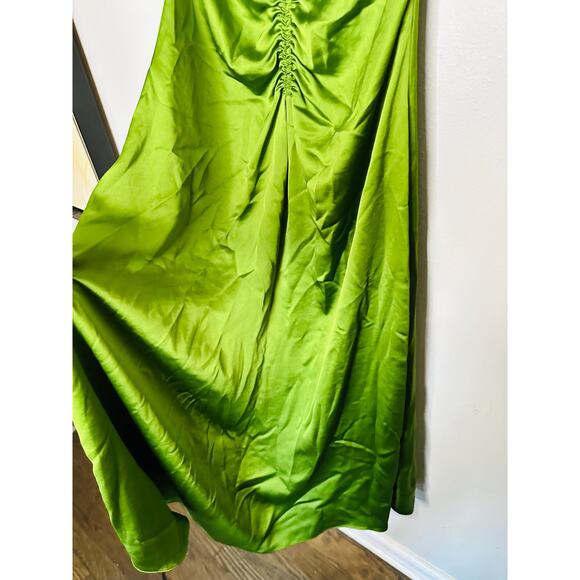 SANDRO Green Satin V-Neck Slip Style Ruched Hourglass Zola Dress Size US 8 - Picture 7 of 13